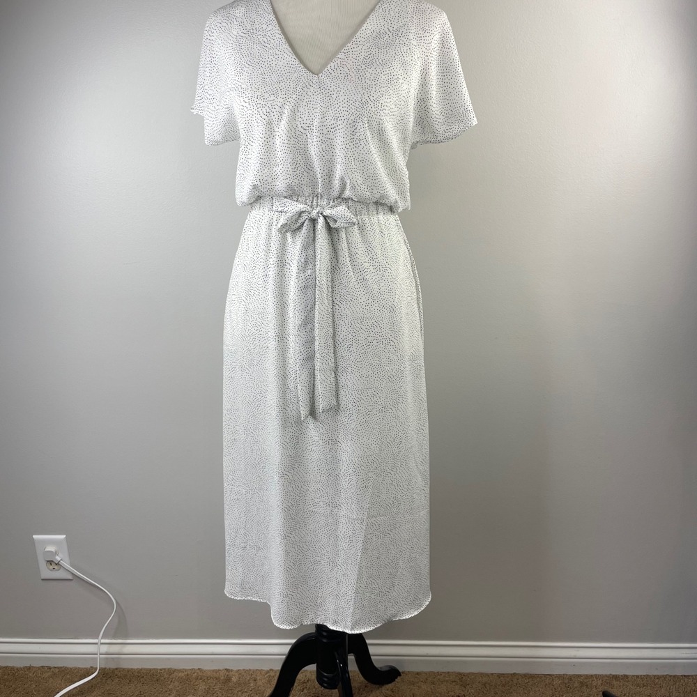Sienna Sky Womens White Black Polka Dot V-Neck‎ Midi Dress Short Sleeve Small